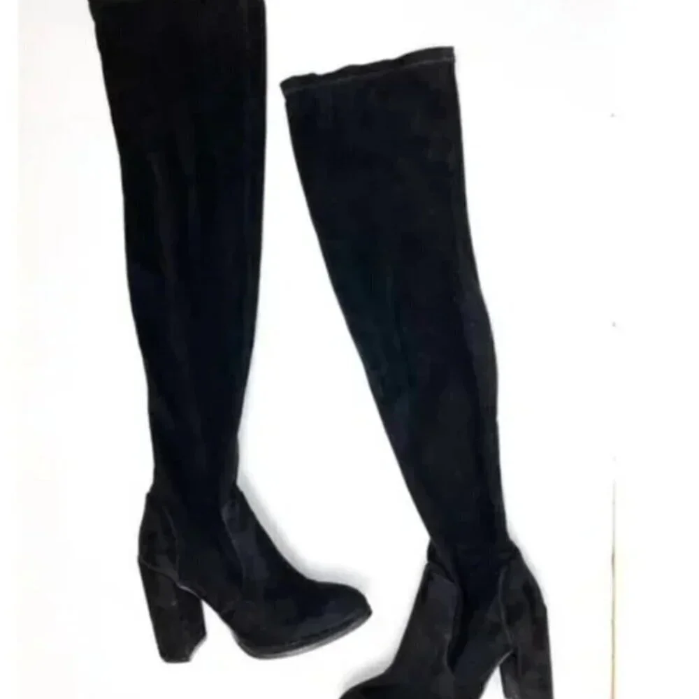 ASOS Thigh High Over the Knee Block Heel Almond Toe Suede Boots